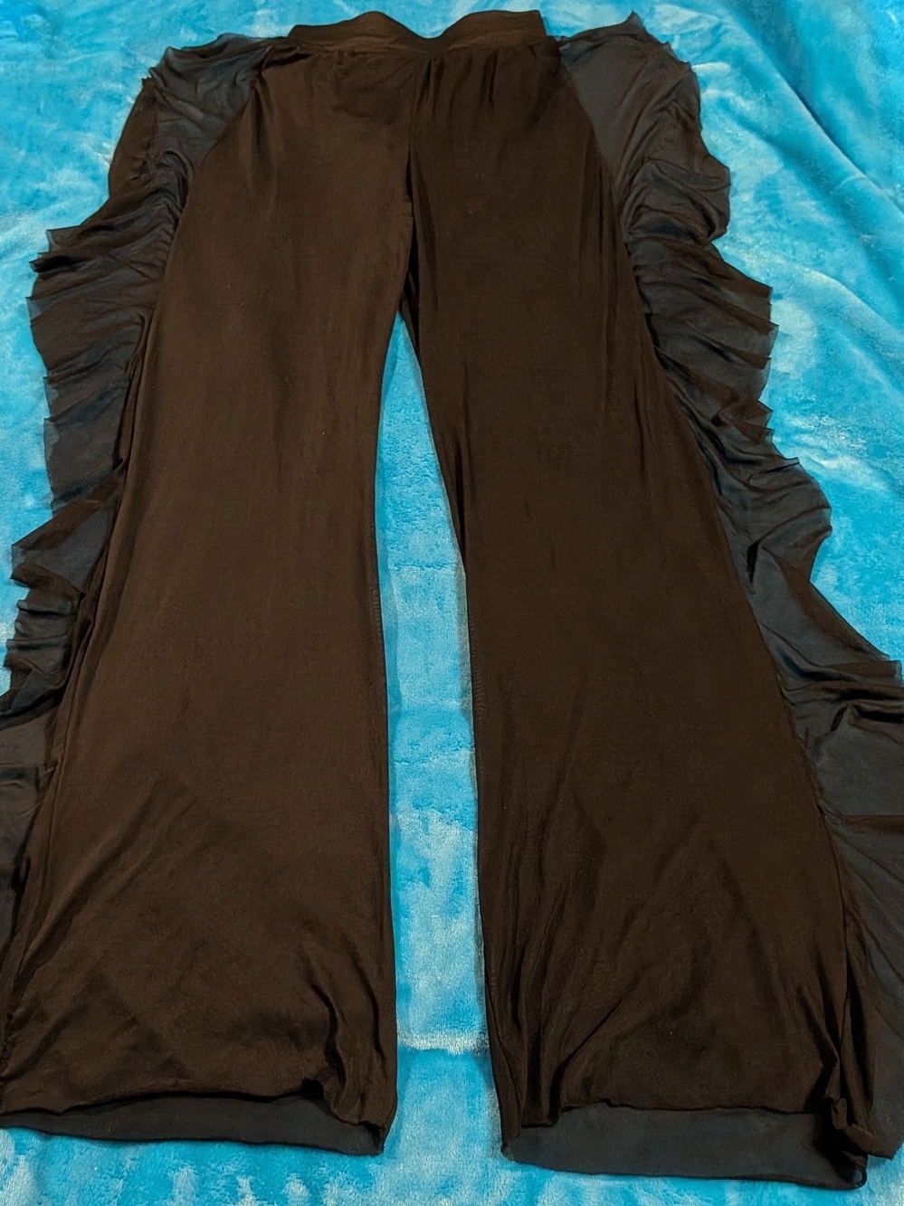 PrettyLittleThing Black Mesh Ruffle Pants, Sheer Tiered Flare Trousers, Y2K, Alt